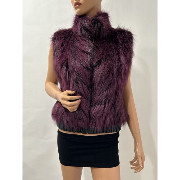 Inochi Real Fur Vest Size M/L Pink/purple Black Zip Up High Nick - Picture 1 of 13